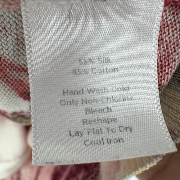 Talbots Sweater Womens Petite Small Pink Red Yellow Floral Silk Cotton Cardigan - Picture 6 of 9